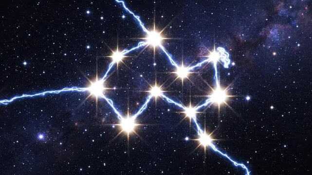 Glowing Constellation Connected by Lightning in Deep Space