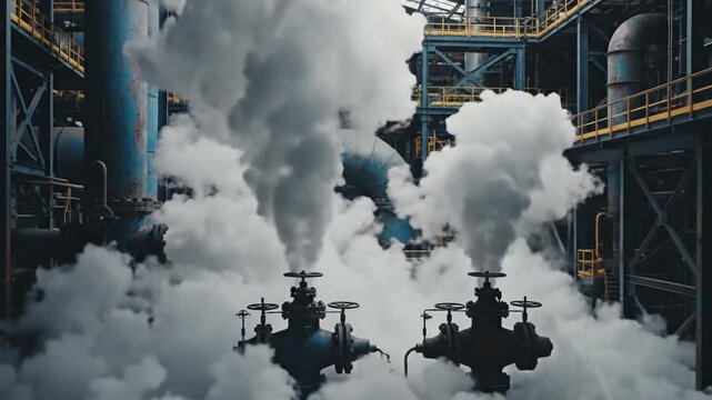 Industrial Factory Emitting Steam and Smoke