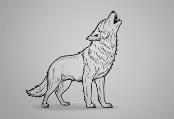 Obraz premium Monochromatic Art of a Solitary Wolf Drawn with Delicate Sketch-Style Ink Patches
