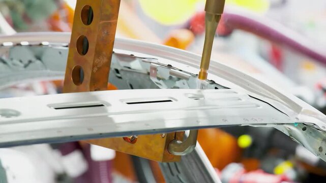 Precision Robotic Adhesive Application in Automated Car Assembly Line in Factory 4k