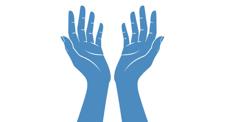 Obraz premium Open Blue Hands Reaching Upward Against White Background - Concept of Hope, Support, Prayer