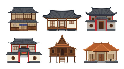 Obraz premium Illustrative representation of traditional Asian architecture, highlighting the diverse cultural heritage and unique building designs from East and Southeast Asia