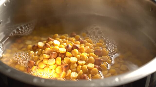Lentils and Peas Simmering in Boiling Water