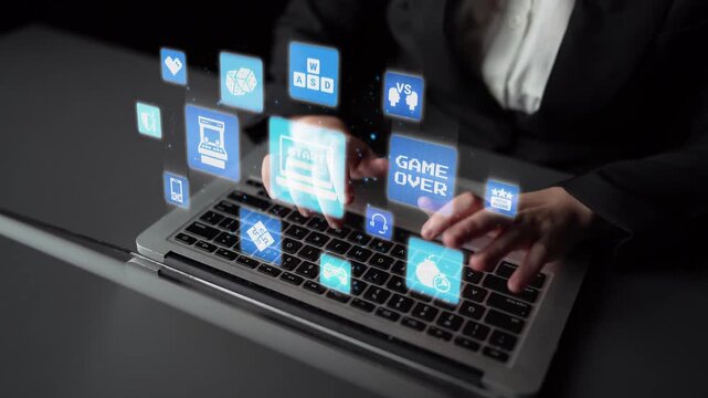 Gaming icons show online gaming, game streaming, and interactive play. Gaming supports esports, game community, and digital gaming experience. Funnel