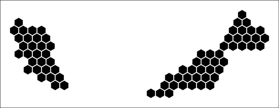 Malaysia simple black and white hexagon map shape template. Country plain hexagon cell dots. Malaysia flat honeycomb boundary. Vector Illustration.