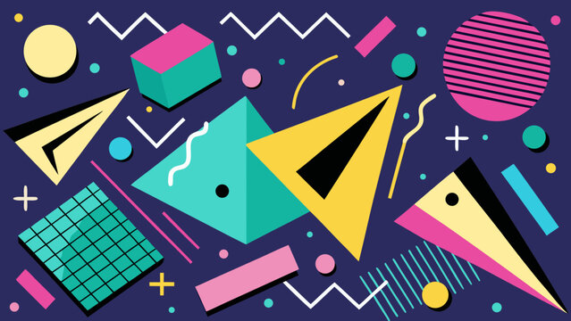 Abstract 80s memphis design with geometric shapes and colors graphic design surface design retro pattern design element pop art flat design abstract illustration colorful background