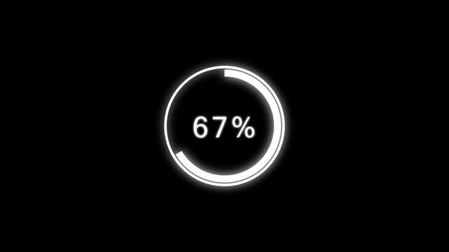 Glowing 4K Circular Loading Progress Bar Animation, Abstract Percentage Loader Icon 0 to 100 on Transparent Background