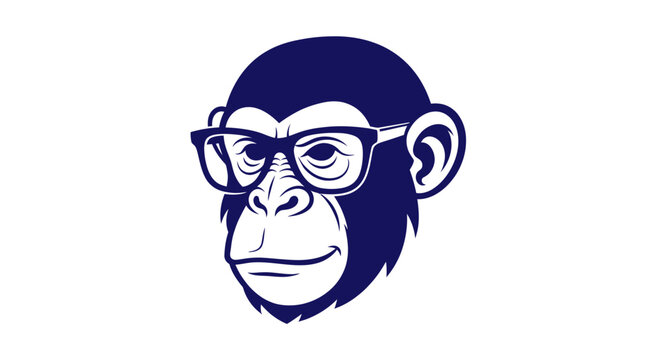 Clever Monkey Wearing Glasses - Smart Ape Icon, Geeky Chimpanzee Head