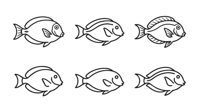 Marine aquarium fish illustrations varied body shapes aquarium wildlife creature underwater illustration collection isolated background minimalist swimming