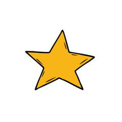 Obraz premium Hand drawn golden star illustration isolated on white background.