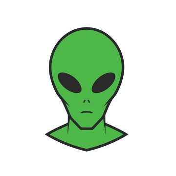 Minimalist green alien head vector icon illustration.