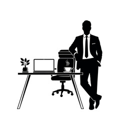 Fototapeta premium Silhouette of a businessman standing next to his office desk.