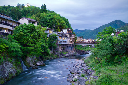 City of Gujo Hachiman in the eveninng in Gifu, Japan