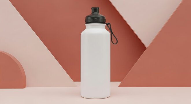 Blank white reusable water bottle for sports and fitness hydration, clean hydration accessory for gym training or travel