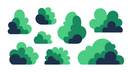 Set of Abstract Green Bushes and Shrubs, Flat Design Elements © Roni
