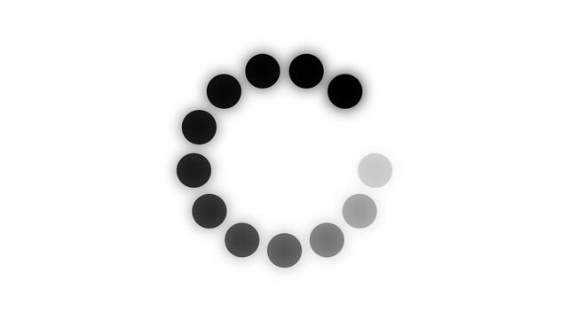 Glowing Circular Loading Wheel Animation on white and black Background.