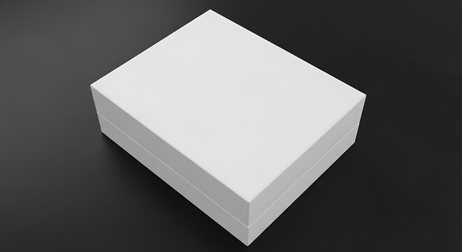 Closed white rectangular watch box mockup resting on a dark surface for product branding and luxury retail packaging