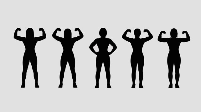Strong Female Bodybuilder Silhouette Collection Vector Illustration