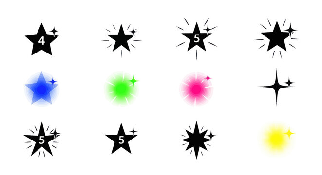 Sparkling Star Icons Set: Rating, Success, Celebration, Glow