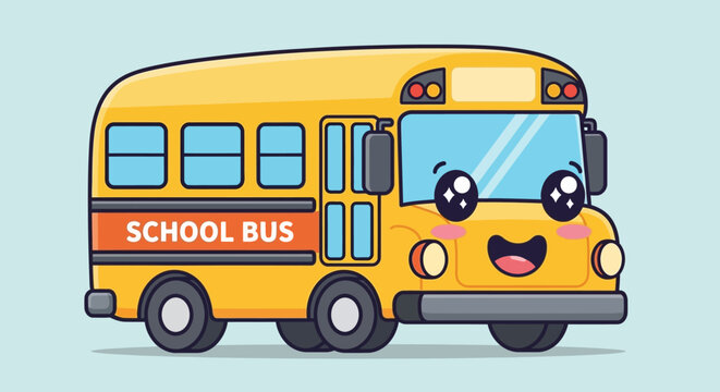 Cute Cartoon School Bus Vector Illustration