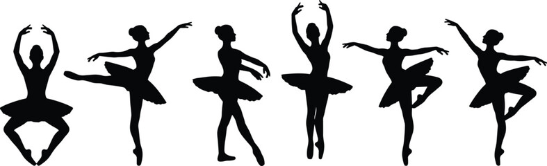 Ballet Dancer Silhouette Collection Featuring Graceful Ballerina Poses, Classical Dance Movements and Artistic Performance Elements © Bappi