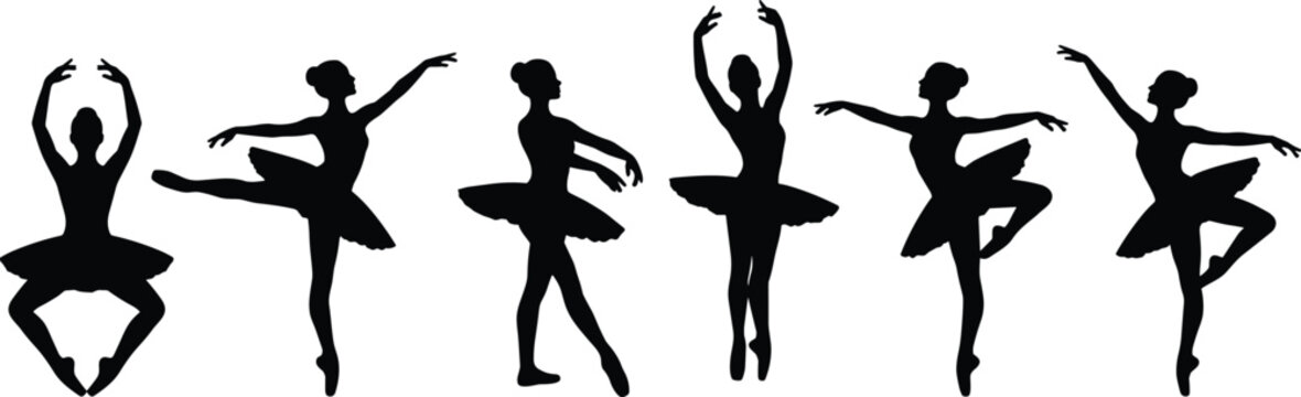 Ballet Dancer Silhouette Collection Featuring Graceful Ballerina Poses, Classical Dance Movements and Artistic Performance Elements