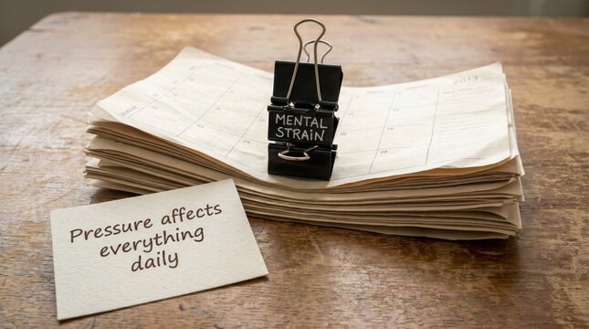 Mental Overload concept visualized with Binderclip and Papers