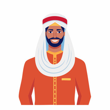 Illustration of a smiling Arab man in traditional clothing
