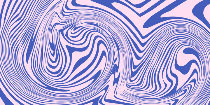 Abstract background pattern with colorful waves. Psychedelic groovy trippy y2k retro seamless pattern in blue and pink colors. Wavy and swirled brush strokes liquid background illustration art concept