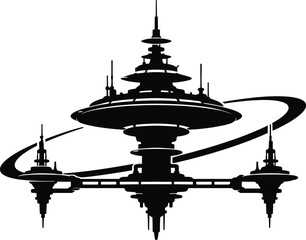 Fototapeta premium Black and white of a satellite dish with multiple arms and a central hub communication