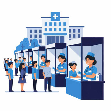 People line up for vaccinations at a hospital outdoor clinic.