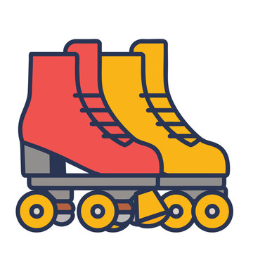 Flat vector illustration of a pair of colorful retro roller skates.