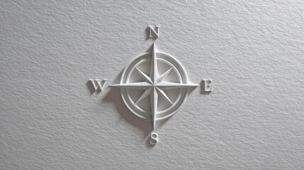 Elegant White Compass Rose Design on Subtle Textured Background for Navigation and Travel Themes © View