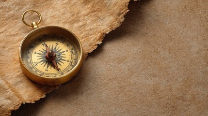 Vintage brass compass on aged paper background with warm tones and historical texture perfect for adventure and exploration themes © View
