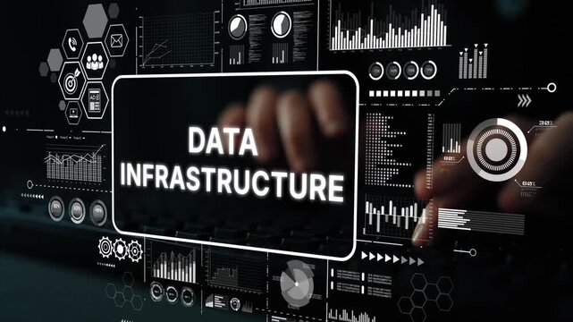 Technology Background with Data Infrastructure and Graphical User Interface Elements for Digital Analytics and Information Processing. Asymptotic smart data analytic.