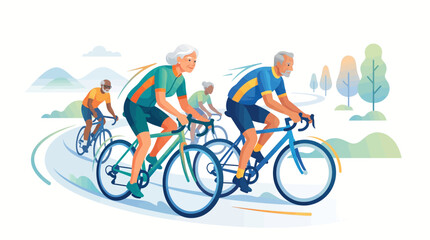 Fototapeta premium Cyclists riding on a scenic road.