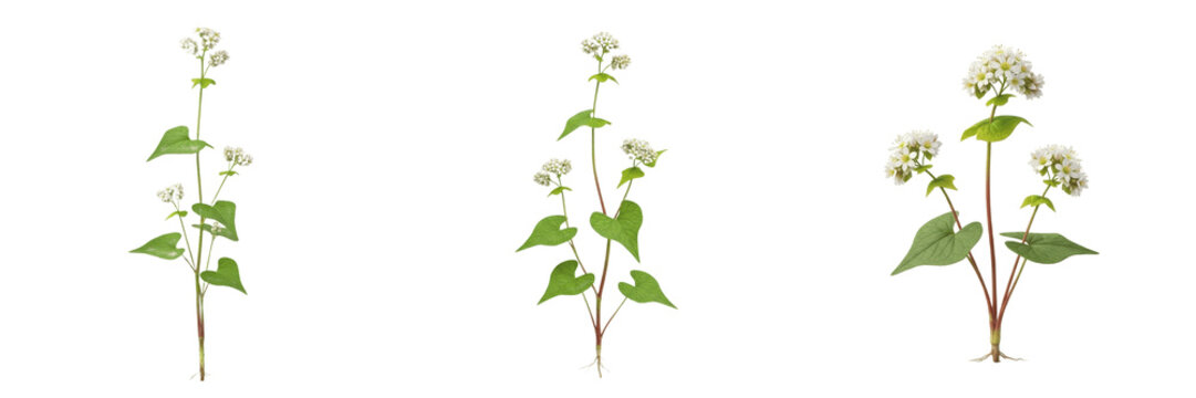 Buckwheat crop plant with white flowers and stems agronomy specimen showing plant anatomy, vascular tissue architecture, and structural morphology within a biological reference specimen record file ca