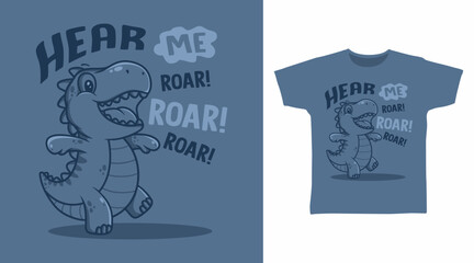 Cute Dinosaur Illustration with Roaring Speech for print on t-shirt and other uses. © Clushy
