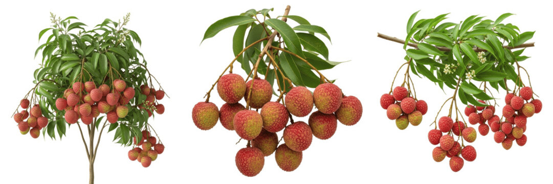 Lychee crop plant, lychee fruit clusters on branch showing plant anatomy, vascular tissue architecture, and structural morphology within a biological reference specimen record file catalog and taxonom
