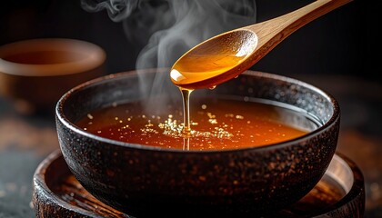 Fototapeta premium Close-Up Food Photography of Traditional Japanese Dashi Extraction with Rich Umami Broth