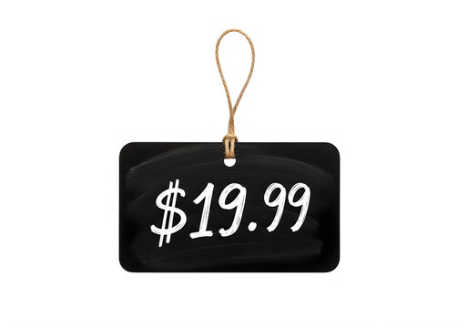 Black price tag with nineteen dollars ninetynine cents on white background transparent background
