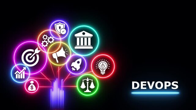 Devops concept on abstract technology background for business and automation.