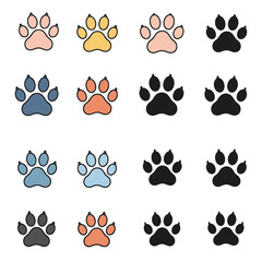 Fototapeta premium Colorful Paw Prints Collection - Animal Footsteps Icons