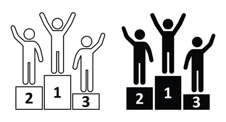 Obraz premium Winners standing on a competition podium with first second and third place ranking numbers for sports and business