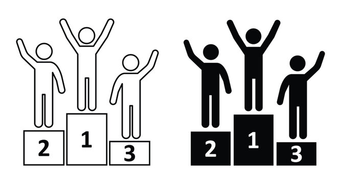 Winners standing on a competition podium with first second and third place ranking numbers for sports and business
