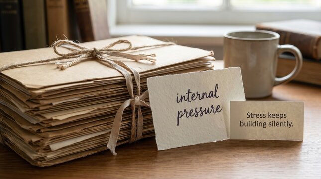 Mental Overload Concept with Stacked Notes and Tied Ribbon