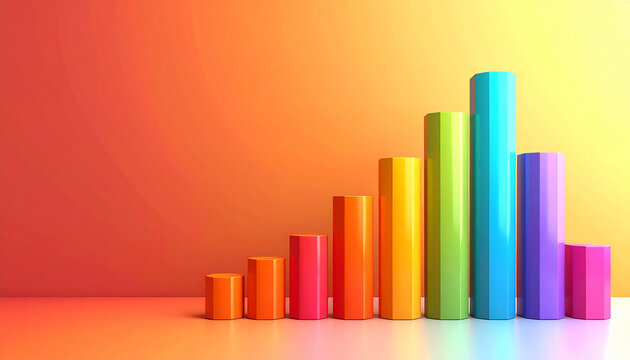 Colorful 3D bar chart graph with ascending columns
