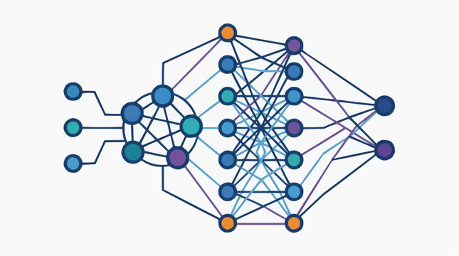 Neural Network Diagram: An abstract representation of a neural network, illustrating interconnected nodes and layers, symbolizing artificial intelligence and machine learning processes.
