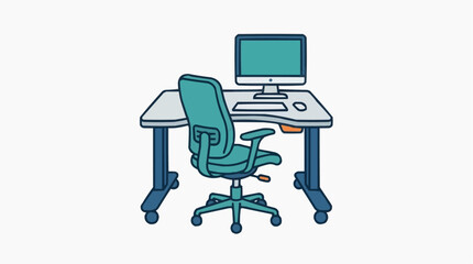 Fototapeta premium Minimalist Home Office Setup: A clean and modern desk with a computer, mouse, and ergonomic chair is depicted, ready for productivity in a simple workspace.