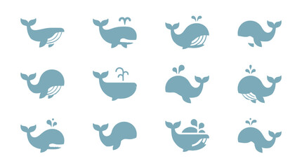 Fototapeta premium Blue Whale Icons Set Vector Illustration